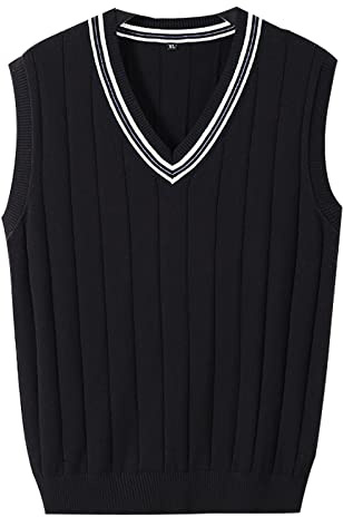 MANBOZIXi Maglioni Senza Maniche Uomo Maglione con Scollo a V Gilet in Maglia Elegante, Nero L
