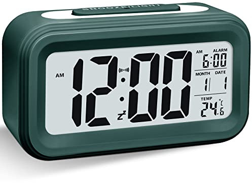 Larkumio Wecker Digital Ohne Ticken, Digitaler Wecker Batteriebetrieben Alarm Clock LED mit Licht Temperaturanzeige Snooze Kinderwecker Laut für Tiefschläfer Kinder Erwachsene, Dunkelgrün