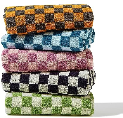 Madi-Cadi Luxuriöse karierte Baumwoll-Handtücher, 5er-Set, weich, saugfähig und dekorativ, kariert, für Badezimmer, Küche, Fitnessstudio und Spa, 33 x 73 cm, für jeden Anlass