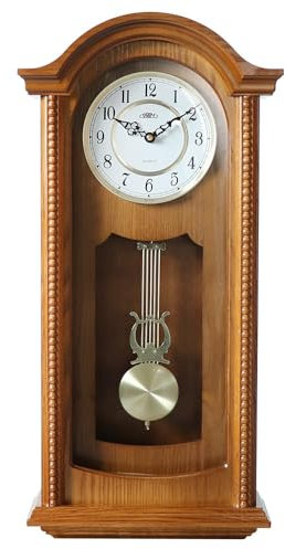 PRIM Design Holzuhr, Luxus Deko für Wohnzimmer, Schlafzimmer, Büro (Hellbraun/Gold)