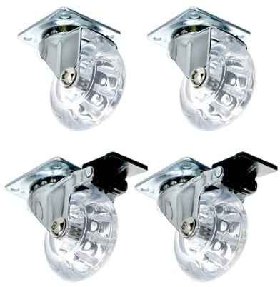 QWORK® 4stk. 50 mm Transparent Lenkrollen mit 2 Bremse, Fußbodenschonendes Polyurethan Möbelrolle Tragkraft 35 kg