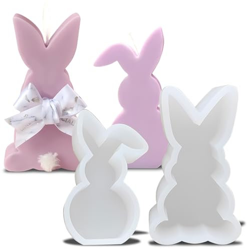 behone Ostern Kaninchen Silikonformen Gießformen 2 Stück Silikonform Hase Ostern,Hasenform für Ostern Geeignet für Kuchendekoration,Schokolade,Sojawachskerzen,Oster-DIY-Geschenke(B)