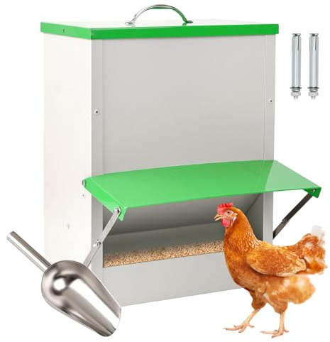 Svauoumu Comedero AutomáTico de Pollos de 11 Kg Comedero de Aves de Corral Montado en La Pared, Comedero de Aves de Corral Sin Desperdicio,Comedero a Prueba de Lluvia Para Pollos,Patos,Pavos de Ganso