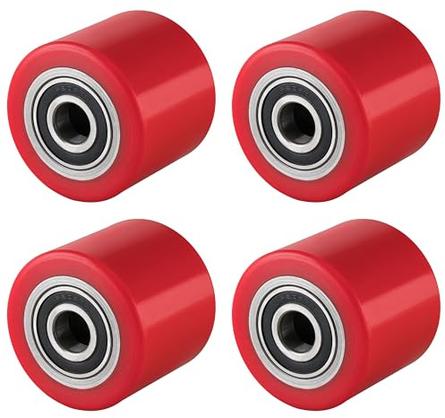 4 Stück Hubwagen Rollen Polyurethan rot 80 x 60 mm, Achse 20 mm - Ersatzrolle inkl. Kugellager