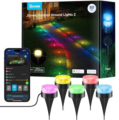 Govee Ground Outdoor Pathway Lights - 15m, IP67, RGBIC with Warm White, App Control, 63 Scene Modes, Sync with Music