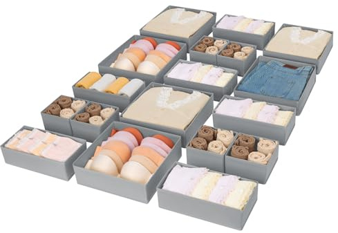DIMJ 18 Pack Clothes Organiser Makeup Organiser Office Supplies, Light Grey | for Office Desk Drawers To Sort Stationery, Small Storage Solution For Underwear, Socks And Small Wardrobe Essentials