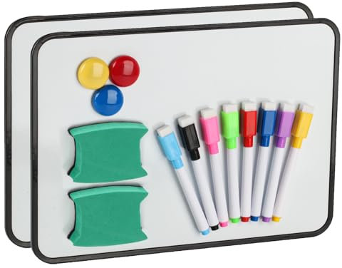 2 Stück Whiteboard Magnetwand, kleine doppelseitige Whiteboard Trocken abwischbare, A4-Format Magnettafel Magnetwand, mit trocken abwischbaren Stiften, Radiergummi, Magneten, 30 x 21 cm