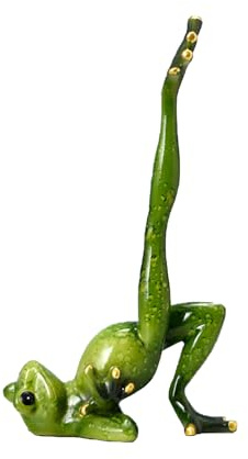 Swtgaah - Figurina di rana in yoga, circa 20 cm, statua in resina, decorazione per casa, ufficio, camera (su una gamba)
