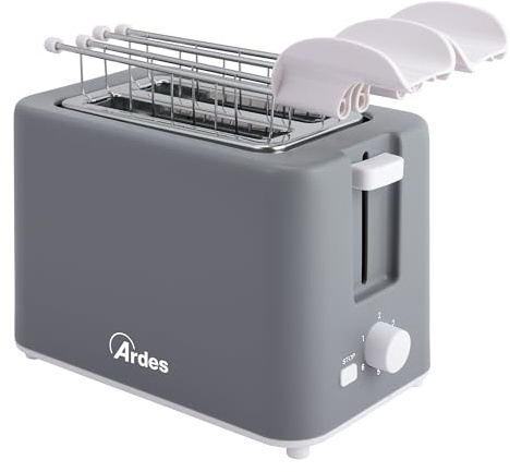 ARDES TOSTO CUBE ARTOAST05 Tostapane 2 Fette 600–700W – Pinze in Acciaio Inox, 6 Livelli di Tostatura, Timer Elettronico e Vassoio Raccoglibriciole
