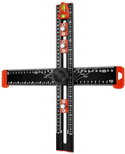 Flintronic 4-in-1 Drilling Positioning Ruler, 35cm/13.78inch T Square Rulers, Adjustable Marking Gauge Tools, Precision Angle Adjustment Scriber for Carpentry, Cabinet Hardware Jig (Black)
