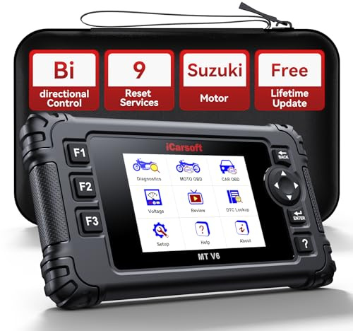 iCarsoft MT V6 for Suzuki Motorcycle Bidirectional Diagnostic Tool Full System Scan Code Reader with 9 Reset/12 Active Test, Motorbike & Car OBD2 Scanner/Live Data/Battery Test/AutoVIN