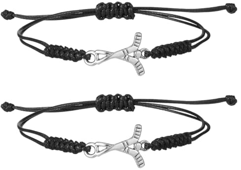 Supvox 2 braccialetti da hockey con charm argento - Braccialetti sportivi in tessuto regolabili per fan di hockey su ghiaccio e hockey su prato - Regalo ideale per la squadra e gadget per giocatori e