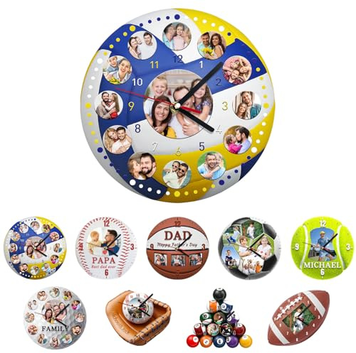 Reloj de pared personalizado, reloj personalizado con imagen, reloj de pelota deportiva silencioso personalizado, adecuado para sala de estar, dormitorio infantil, regalo de cumpleaños y Navidad