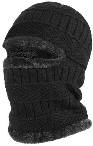 TAGVO Cálida Gorro de Punto Invierno Unisex, Pasamontañas Prueba de Viento con Calentador de Cuello Elástico, Térmico Máscara de Esquí de Ciclismo para Mujeres Hombres Deportes Aire Libre
