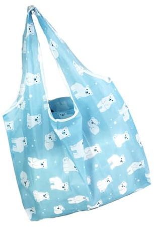 MALSSE Drogheria riutilizzabile resistente all'acqua e leggera pieghevole della borsa della spesa della stampa del fumetto per il viaggio e la drogheria quotidiana di commissioni, Orso blu., One Size