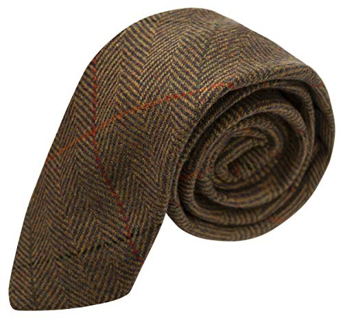 King & Priory Luxury Dijon Herringbone Check Tie, Tweed Brown