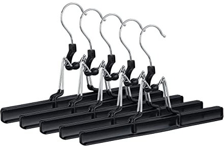 Relaxdays Hosenbügel Metall 5er Set, 360° drehbarer Haken, fest schließend, Rockbügel, gummierte Klemmen, 26cm, schwarz