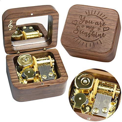 Sinzyo You are My Sunshine Boîte à Musique Vintage mécanisme en Bois boîte à Musique Cadeau de Noël (Boîte en Noyer Musical Note)
