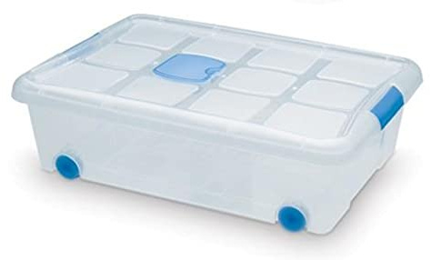 Acan Tradineur - Caja con ruedas y tapa de plástico de 18,5 x 60,3 x 43 cm, con capacidad para 31 litros. Baúl con tapa para organización del hogar. Arcón de plástico para distintos usos