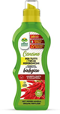 Albagarden - Concime Peperoncini Biologico - Fertilizzante Liquido Per Tutte Le Varietà - Abbondante Produzione Di Qualità Di Frutti Per Coltivazione In Vaso E Piena Terra x 500 gr