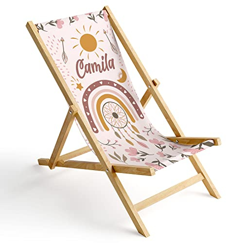 Ferocity Kinder Holz-Liegestuhl Personalisierbar Klappbar Klappliegestuhl Sonnenliege Strandstuhl Wechselbezug Motiv Boho [119]