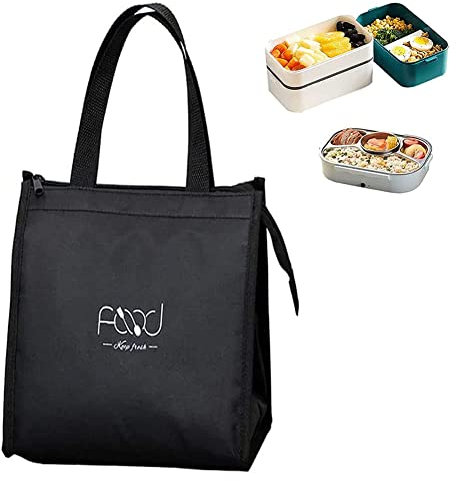 TTBDDM Faltbare Kühltasche, Isolierte Lunch Tasche, Picknick Kühltasche, Faltbare Picknick Handtasche, Drei Lagen dicker Stoff, Zum Tragen des Mittagessens bei der Arbeit, Schule, Picknick, Schwarz