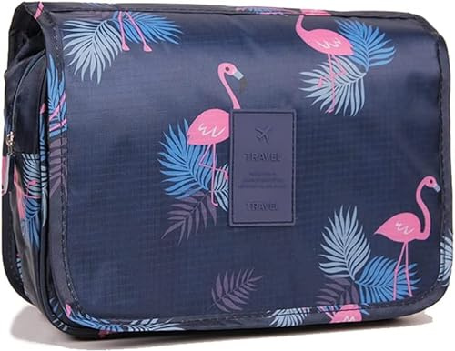 Travel Toiletry Bag, Hanging Toiletries Wash Bag Makeup Cosmetic Organizer Bags for Women Girls Kids Waterproof Foldable (Flamingo Dark)