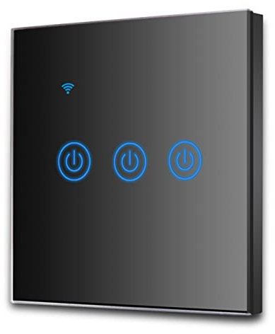 EXTRASTAR Interrupteur mural tactile Wi-Fi 3 voies, 3 canaux, compatible Google Home et Alexa. Câble neutre nécessaire - Noir