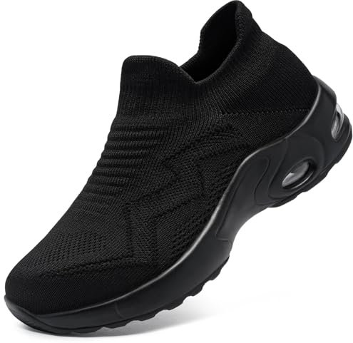 LARNMERN Sicherheitsschuhe Damen Arbeitsschuhe Leichte ohne Schnürsenkel Sportlich Stahlkappenschuhe Bequem Schutzschuhe Luftkissen Atmungsaktiv (Schwarz,40EU)