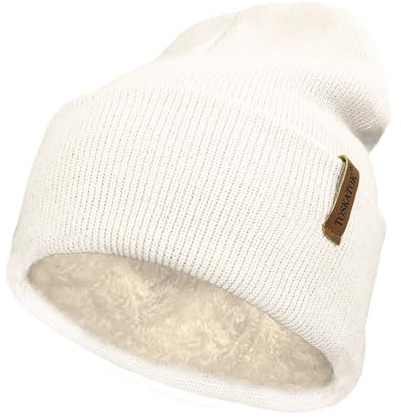 TOSKATOK Ladies Men's Unisex Classic Cuffed Soft Warm Winter Knitted Beanie Hat with Soft Thermal Teddy Fleece Liner-Cream