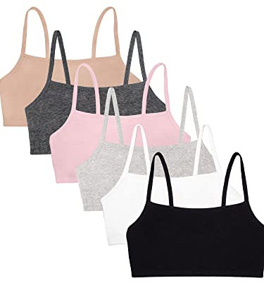 Fruit of the Loom Damen Spaghettiträgern, Baumwolle, Vorteilspack Sport-BH, Undurchsichtige, Sand/Weiß/Heather Grey/Schwarz/Blushing Rose/Anthrazit, 100 Größen (6er Pack)