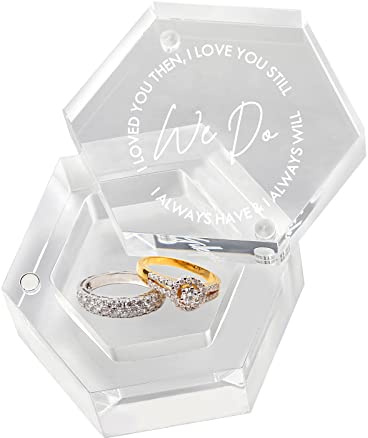 EIFLR Engraved Wedding Ring Boxes for Ceremony Acrylic Ring Bearer Box for Wedding Proposal Engagement (Hexagon D)