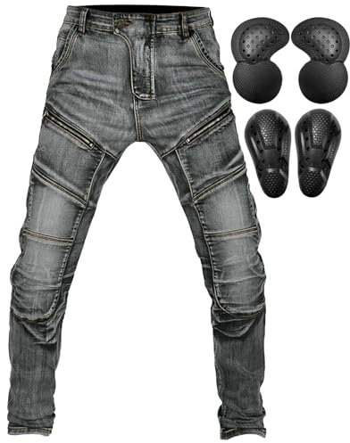 QIYUANT Herr Kevlar stretch jeans motorcykelbyxor vintage anti-rip skyddsbyxor med avtagbart godkänt förbättrat skydd kuddar för racing cykel, svart, L
