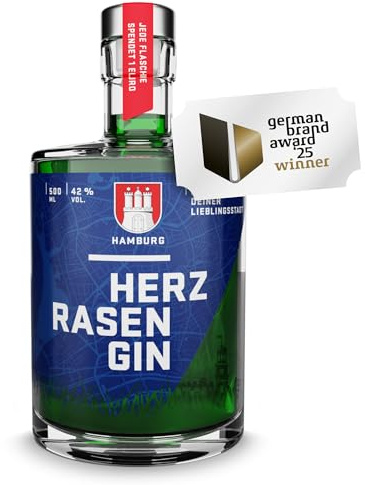 HERZRASEN GIN Hamburg Edition 0,5l | Premium Dry 42% Vol. | Grüner Schnaps mit Hamburger Rasen | zitronig spritzig mit ausgewählten Zutaten I Gin Geschenkset zum Geburtstag