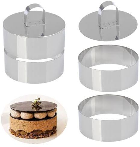 MOPLA Set di 4 Piccoli Anelli per Torte da 10 cm e 2 Pezzi in Acciaio Inox, per Dolci, Piccoli Anelli da Dessert, Set di Anelli da Dessert per Torte e Torte