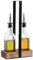 MGE - Set Distributeur Vinaigre et Huile avec Support - Distributeur d'huile - Bouteille pour Huile et Vinaigre - Ensemble Huilier et Vinaigrier - Métal et Verre - Distributeur D'Huile Et De Vinaigre