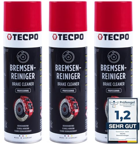 TECPO Bremsenreiniger 3x 500ml Universal Teilereiniger 360° Ventil Power Brake Cleaner Acetonfrei Reiniger Entfetter Korrosionsschutz