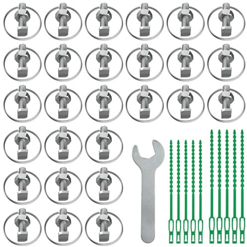 Lot de 30 boulons et écrous de serre avec anneaux, boulons et écrous à tête en T en aluminium (pas de montage nécessaire) avec attaches réutilisables, accessoires de serre pour plantes grimpantes