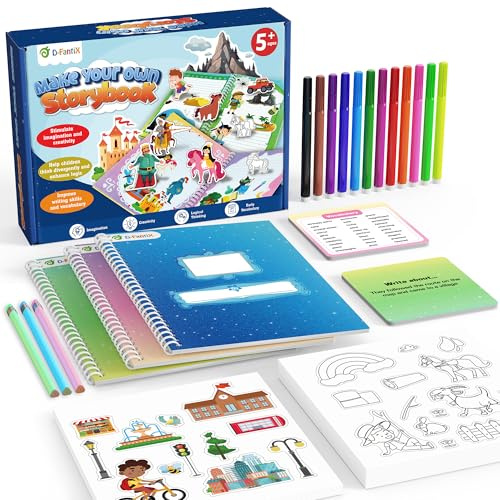 D-FantiX My Storybook Art Kit, Creative Writing & Drawing Activity Set for Boys & Girls, Hardcover Comic Book Making Kit with Stickers, DIY Arts and Crafts Supplies Gifts for Kids Ages 5, 6, 7, 8-12