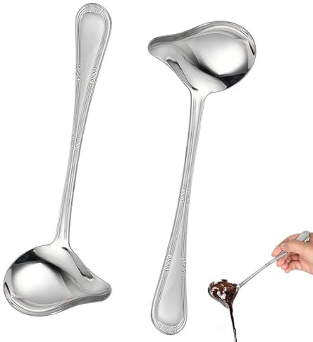 Yuqilin Mestolo per Salsa con Beccuccio,2 Pezzi Mestolo in Acciaio Inox per Salsa in Acciaio Cucchiaio Lungo Mestolo Lungo per Servire Zuppe in Acciaio Inox,per in Cucina Caffetteria