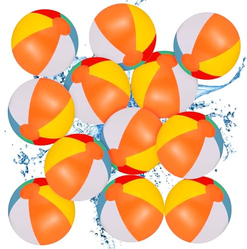 mizikuu 12 Pezzi Palloni da Spiaggia Gonfiabili, 25cm Pallanuoto Colore Piscina Bambini Durevole Pallone ad Acqua Palline Palla Elastina per Attività Estive All'aperto Giochi Festa D'estate Regali