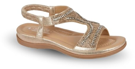 Jo & Joe Womens Wedge Jewelled Slingback Sandal Diamante Open Toe Flat Summer Beach Shoes Padded Insole Faux Leather Ladies