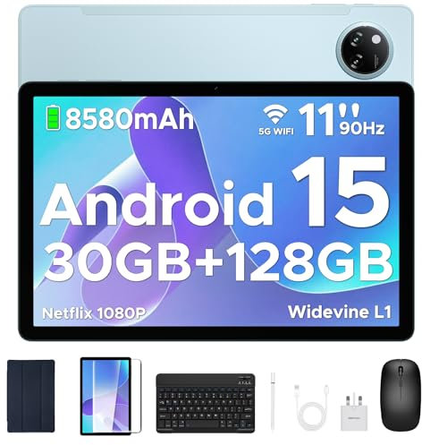 DOOGEE Tab A9 Pro+ Android 15 Tablet, 11 Inch Tablets with 90Hz Display, 30GB RAM+128GB ROM/2TB, 8580mAh Android Tablets, Tablet with Keyboard/Pen/Mouse/Case, Widevine L1, Dual Speaker/Face ID/OTG