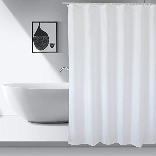 KnnRiim Duschvorhang, 180 x 200 cm, Anti-schimmel Wasserdicht Polyester Textil Badewanne Badezimmer Shower Curtain, Waschbar, gewichteter Saum mit Haken, Weiß