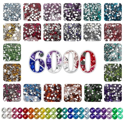 Tutamaz Lot de 60000 pierres de peinture diamant rondes à paillettes Accessoires Diamants décoratifs Hotfix Strass pour Diamond Painting Pierres précieuses rondes Décoration ongles Bricolage