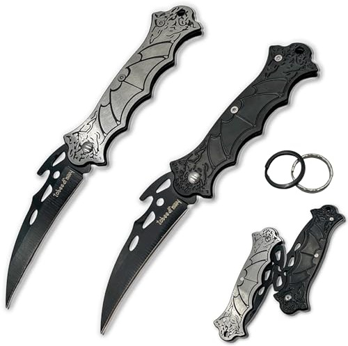 TobeedFnuuy Navaja Plegable, 2 Piezas Cuchillo Plegable Murciélago, Negro y Blanco Cuchillo de Acero Inoxidable, EDC Cuchillo Supervivencia 3Cr13, Regalo Acampar al Aire libre