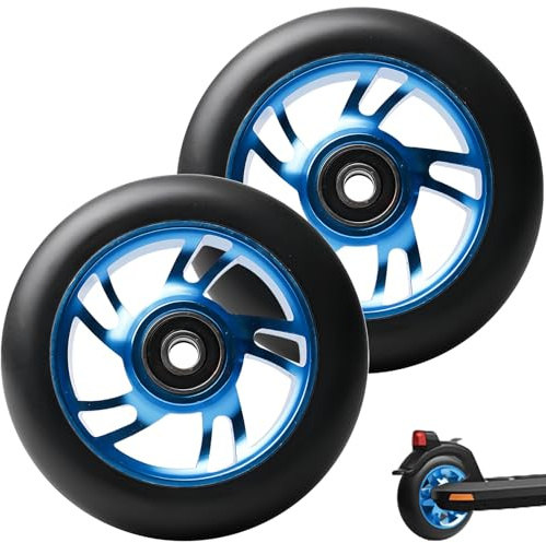 Behogan 2 ruedas para scooter, ruedas para scooter, ruedas de 100 x 24 mm, ruedas de repuesto para patinete de acrobacias, 100 mm, compatibles con la mayoría de patinetes, kickscooter(azul)
