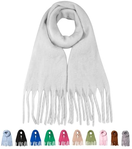 Mayoii Fjquamitix Winter Warm Scarf for Women Chunky Scarf Oversized Big Grid Long Shawl Large Cold Weather Thick Blanket Scarves (White)
