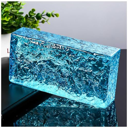 Blocchi di Vetro, Blocchi di Vetro Trasparenti con Motivo a Cristalli di Ghiaccio, Decorazioni Murali, Mattoni di Vetro Rettangolari Solidi Utilizzati Come Pareti Divisorie,Sky Blue,8 Pack