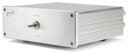 Dynavox AMP-S III Högtalarförstärkare och högtalaromkopplare, aluminiumchassi, 2 par högtalare på 1 förstärkare/2 förstärkare på 1 par högtalare, banankontakt/klämmor silver